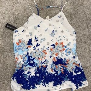 NWT White and Blue PPLA Floral Top Sz L